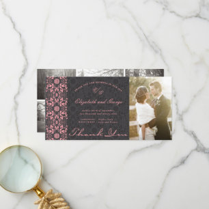 Vintage Damassohle Pink & Black Foto Hochzeit Dankeskarte
