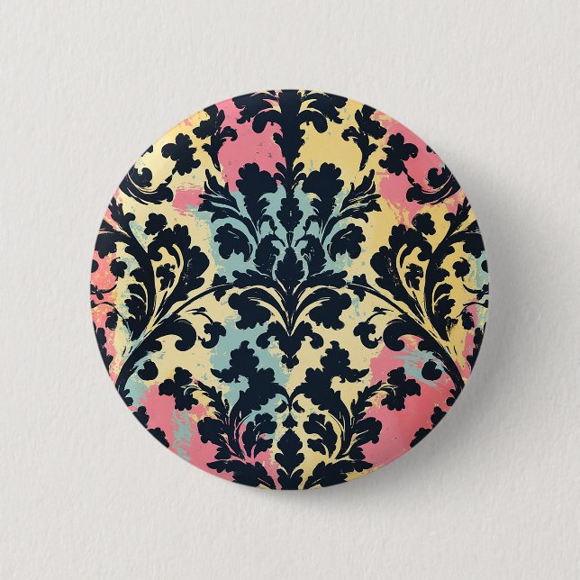 Vintage Damast-Blütenmuster Button (Vorderseite)