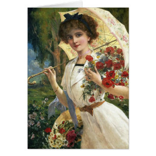 Vintage dame au Parasol dans un jardin,