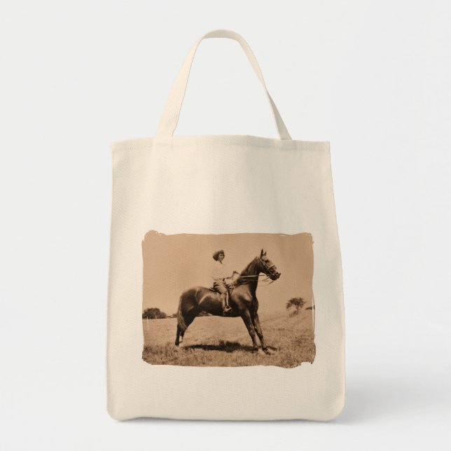 Vintage Dame auf Pferd Tragetasche (Vorne)