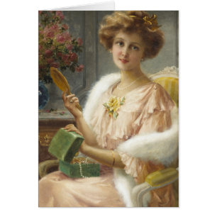 Vintage dame avec miroir et boîte à bijoux,