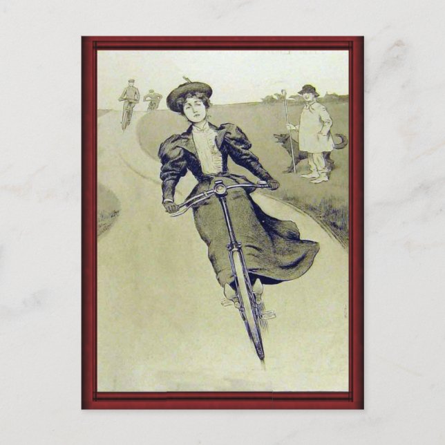 Vintage-Dame beim Radfahren Postkarte (Vorderseite)
