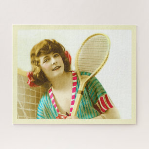 Vintage-Dame bereit für Tennis