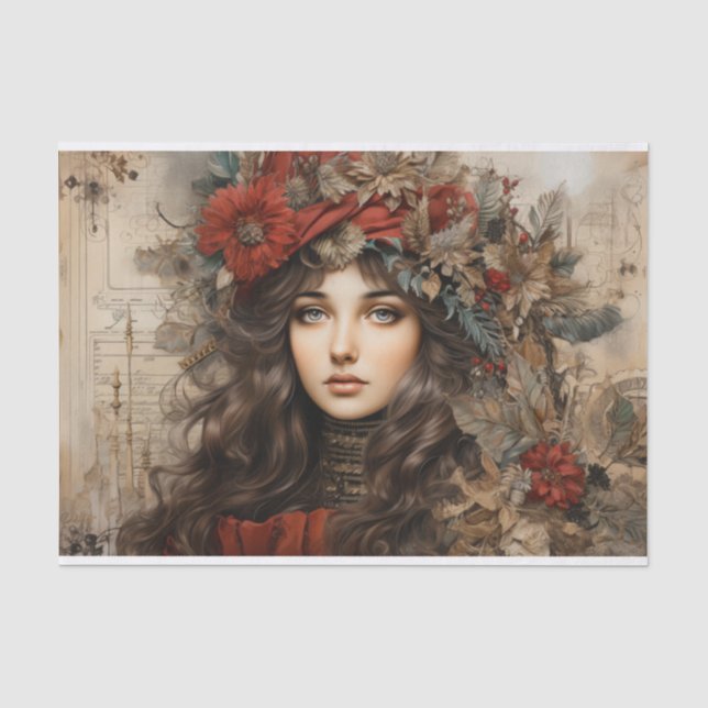 Vintage Dame Decoupage Seidenpapier (Vorderseite)