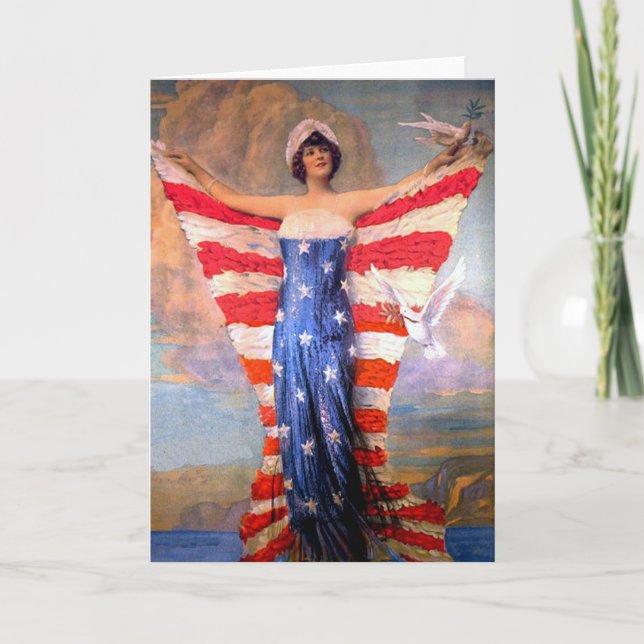 Vintage Dame der Freiheits-patriotischen Karte (Vorderseite)