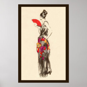 Vintage Dame der Mode mit einem Frühlingskleid Poster