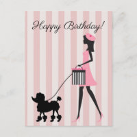 Vintage Dame, die schwarze Poodle geht Happy Birth