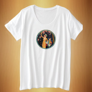 Vintage dame en cercle cueillir la fleur rose ceri