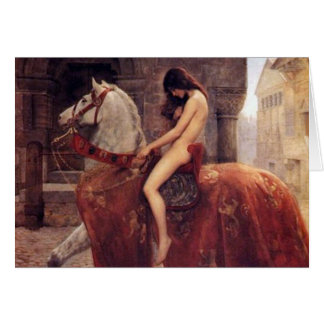 Vintage Dame Godiva auf Pferderuecken-Karte