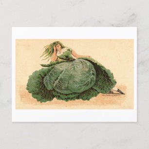 Vintage Dame im Salatkleid/Kohlkleid Postkarte