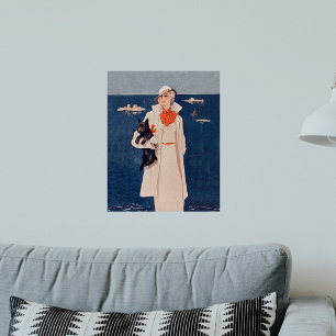 Vintage Dame im weißen, schmucklosen Hundelmeer Poster