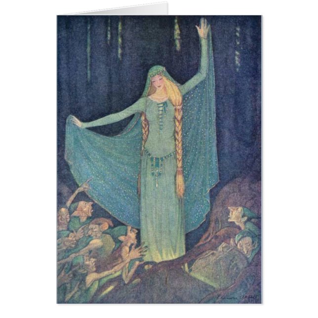 Vintage - Dame in Blau mit Elfen, (Vorne)