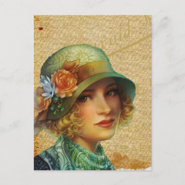 Vintage Dame in dieser Collage Postkarte (Vorderseite)
