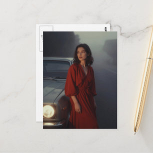 Vintage Dame in Rot Postkarte