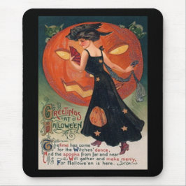 Vintage Dame in Schwarz und Jack o' Lantern Mousepad