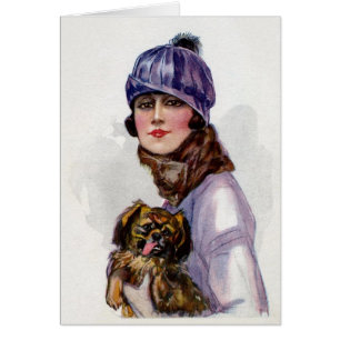 Vintage Dame Lila mit ihrem Hund,