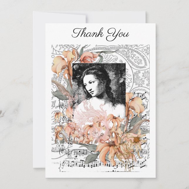 Vintage Dame mit Blume Dankeskarte (Vorderseite)