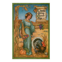 Vintage Dame mit Cornucopia Poster