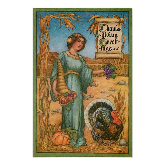 Vintage Dame mit Cornucopia Poster (Vorderseite)
