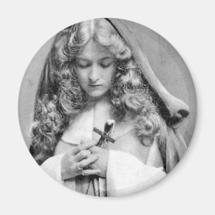 Vintage Dame mit Kreuz Magnet