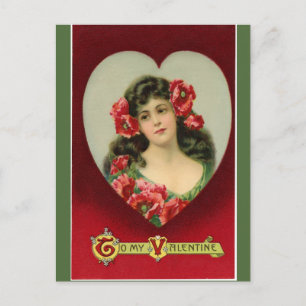 Vintage Dame mit Poppies Valentine Postkarte