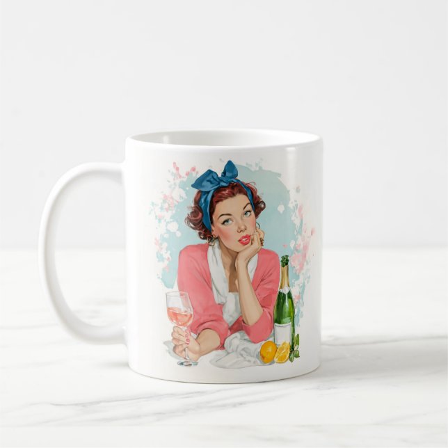 Vintage Dame mit rosé Champagner Kaffeetasse (Links)