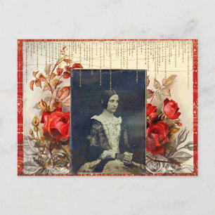 Vintage Dame mit Rote Rosen Postkarte