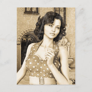 Vintage-Dame Postkarte