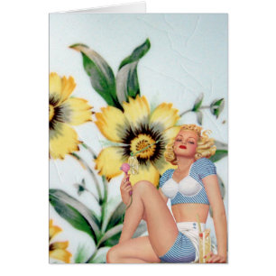 Vintage Dame und gelbe Blumen