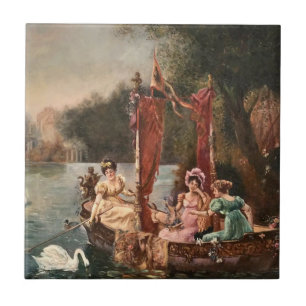 Vintage Damen auf dem Wasser Fliese