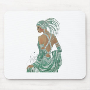 Vintage-Damen gehen grünes Kunstposter Mousepad