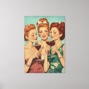 Vintage Damen Toasting mit Wein Leinwanddruck