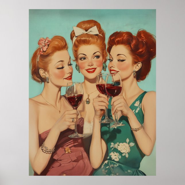 Vintage Damen Toasting mit Wein Poster (Vorne)