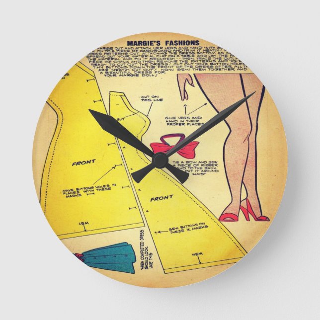 Vintage Damenkleidung Wandklemme Runde Wanduhr (Vorderseite)