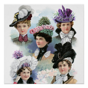 Vintage-Damenmode viktorianische Hüte Poster