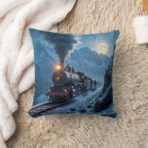 Vintage Dampflokomotive im Mondlicht Kissen