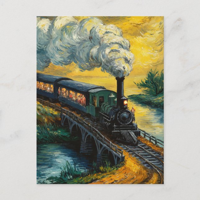 Vintage-Dampflokzug-Ölgemälde Postkarte (Vorderseite)