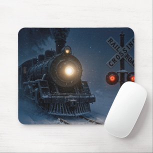Vintage-Dampfmaschine-Lokomotive im Winter Mousepad