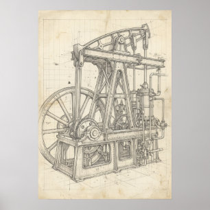 Vintage-Dampfmaschinen-Blueprint-Kunstposter Poster