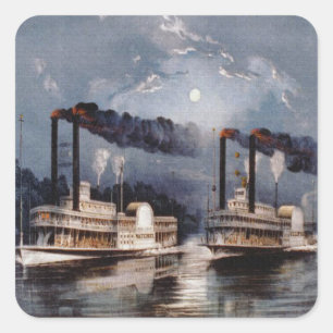 Vintage-Dampfschifffahren auf dem Mississippi Quadratischer Aufkleber