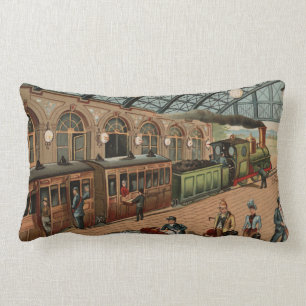 Vintage Dampfzug- und -stationsszene Lendenkissen