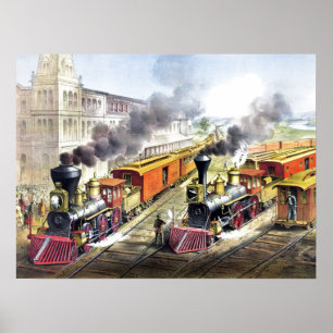 Vintage Dampfzüge - Reise - Illustration Art Poster