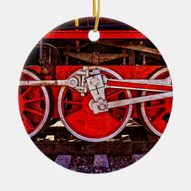 Vintage Dampfzugräder Keramik Ornament (Vorne)