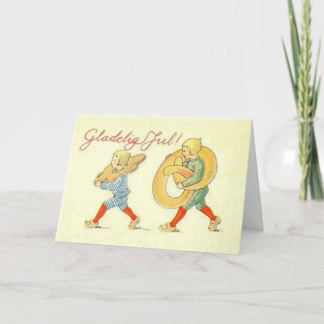Vintage dänische Gladelig Jul Weihnachtskarte Feiertagskarte (Vorderseite)
