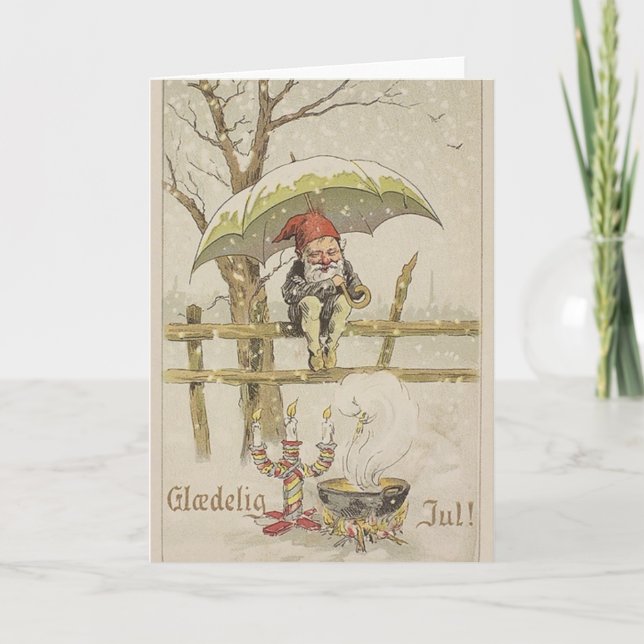 Vintage Dänische Glaedelig Jul Weihnachtskarte Feiertagskarte (Vorderseite)