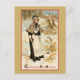 Vintage-Dankesgreeting Pilgerfrau Postkarte