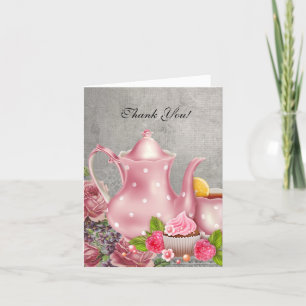 Vintage-Dankeskarten-Tea-Pink-Blumen Dankeskarte