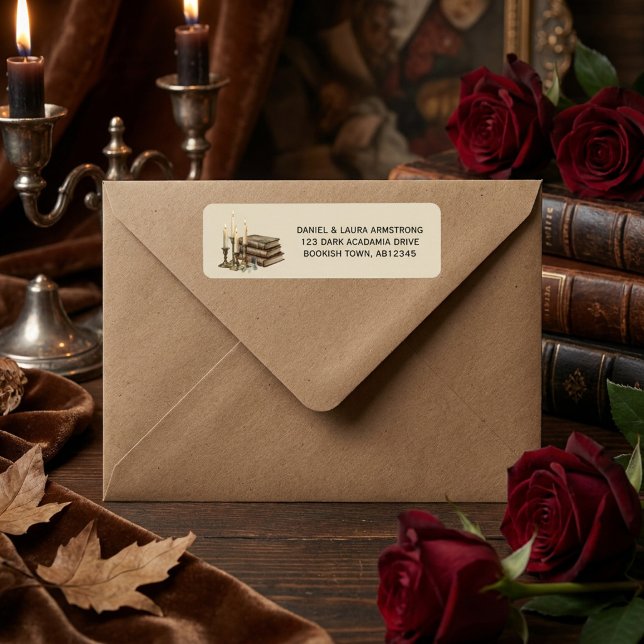 Vintage Dark Academia Buchstapel Rücksendeadresse (Dark Academia Return Address Labels by Darling & May)