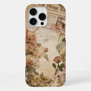 Vintage Dark Academia Zeitung Floral Collage iPhone 16 Pro Max Hülle