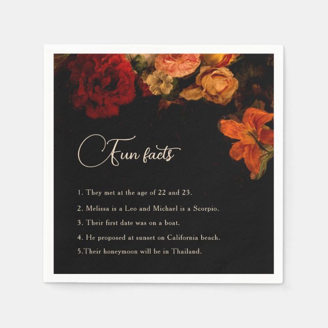 Vintage Dark Floral Fun Facts Wedding  Serviette (Vorderseite)
